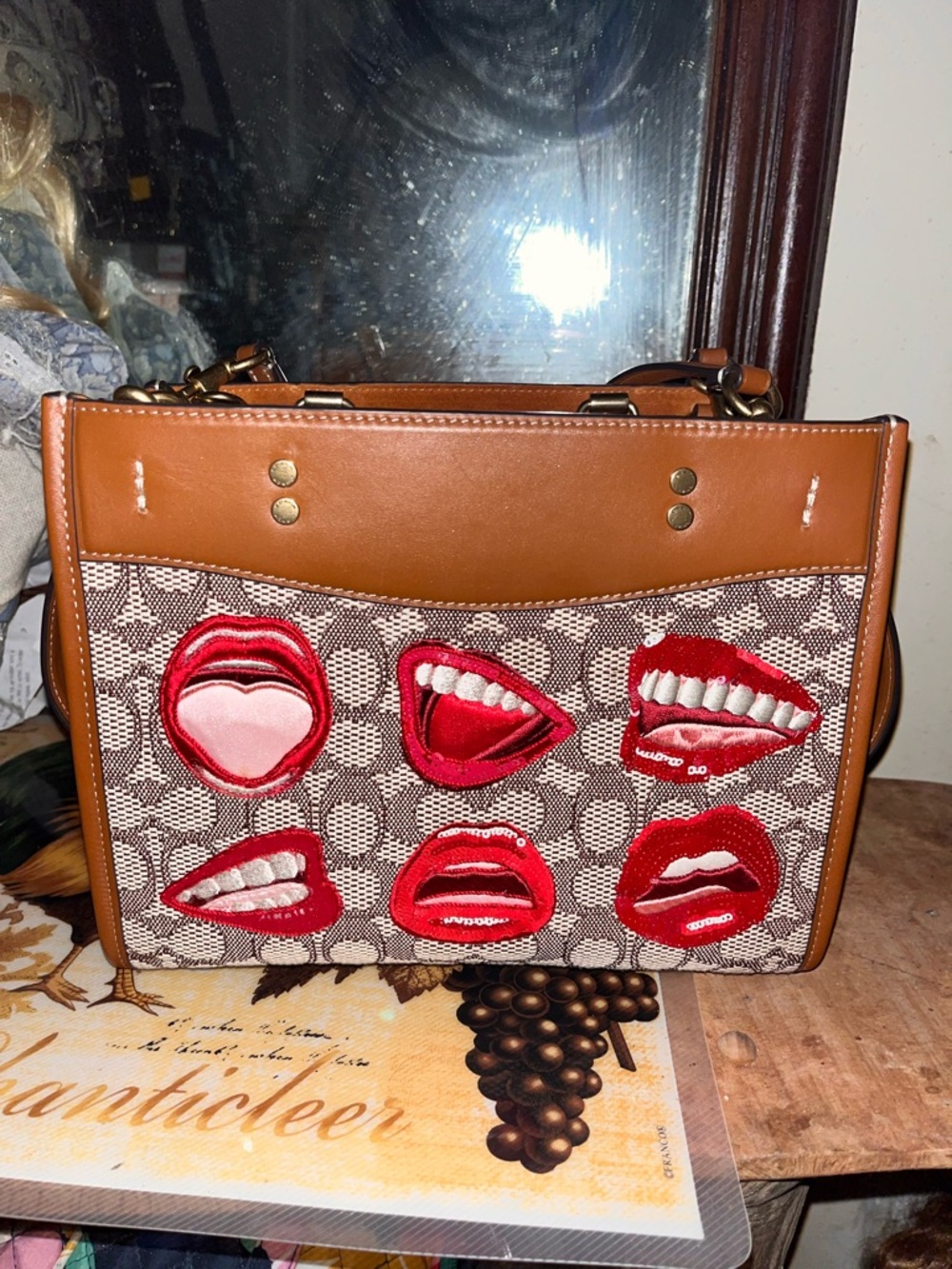 Coach rogue 25  Signature Canvas Shoulder Bag with Red Lip Appliqués 💋